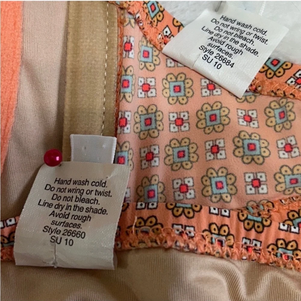 J.Crew Bikini Swimsuit Set 34C L Large Orange Medallion Geometric Boho Underwire